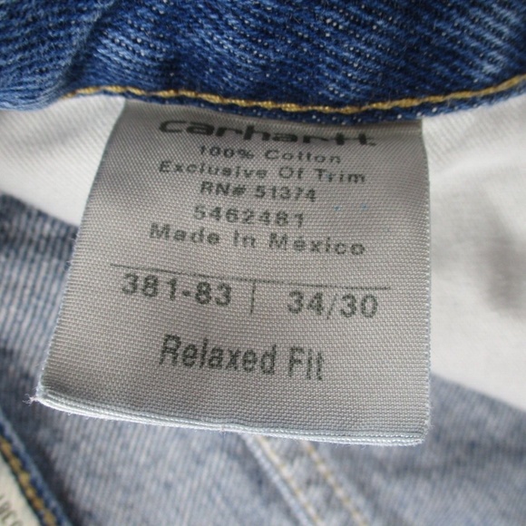 Carhartt Jeans Mens 34x30 Blue Denim Relaxed Fit Straight Work 381-83 Distressed - Picture 9 of 14
